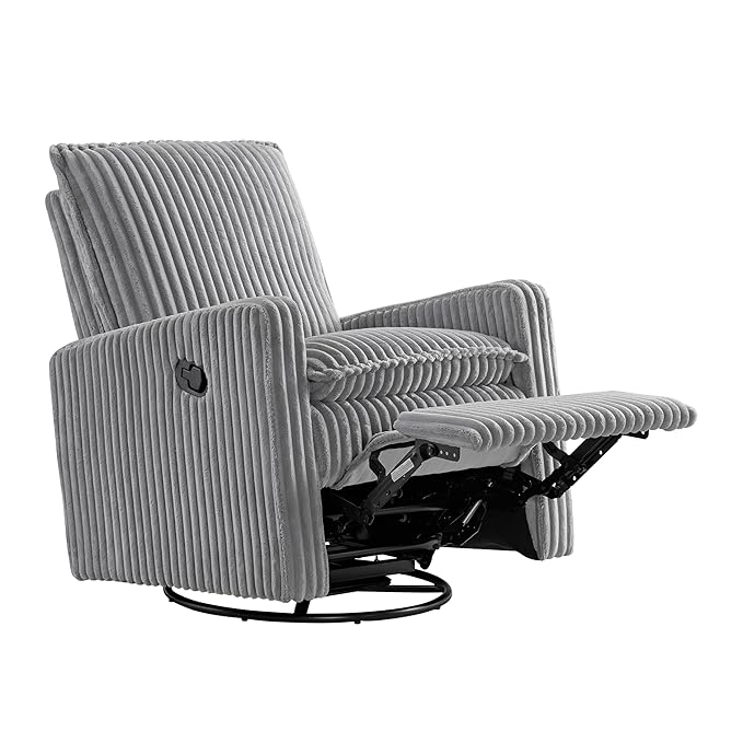 Oxford Baby Uptown Upholstered Swivel Glider and Recliner Nursery Chair - Corduroy, Ash Gray