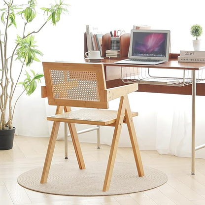 Tiita Rattan Accent Chairs, Mid Century Modern Dining Chairs Set of 2, Bamboo Living Room Chair for Reading Room Dining Kitchen, Wood