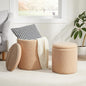 Boucle Round Ottoman with Storage Set of 2,Small Foot Stool Ottoman for Living Room, Small Coffee Table,Vanity Stool with Storage for Bedroom, Beige