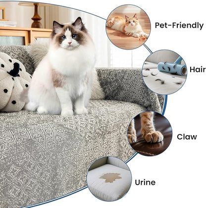 STACYPIK Geometric Pattern Sofa Cover Blanket, Black Couch Throw for Living Room, Couch Covers for Dogs, Washable Furniture Protector for 3 Cushion Sofa with Tassel, Anti-Slip Throw Cover-71X134IN