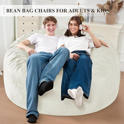 Homguava 5 FT Bean Bag Chair: 5' Bean Bags with Memory Foam Filled, Large Beanbag Chairs Soft Sofa with Dutch Velvet Cover-Beige