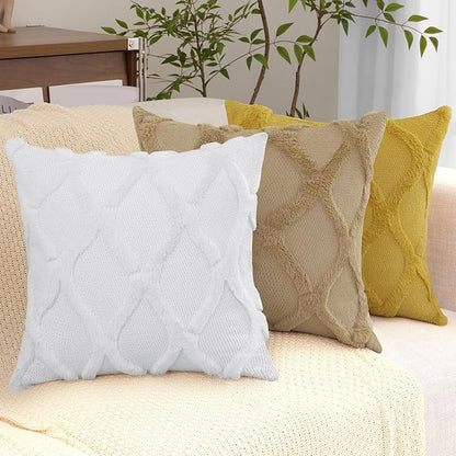 decorUhome Throw Pillow Covers 22x22 Inch Set of 2, Soft Plush Faux Fur Wool Khaki Couch Pillow Covers, Decorative Neutral Pillow Cases for Bed Sofa Living Room Home Decor