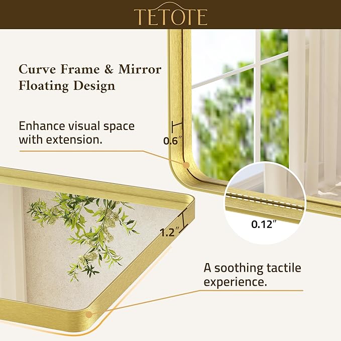 TETOTE Gold Mirror Bathroom 24 x 36 Brushed Gold Metal Framed Vanity Mirror, Tempered Glass, Modern Farmhouse Wall Mounted Mirrors for Decorative(Horizontal/Vertical)