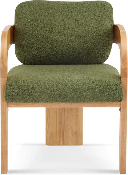 Christopher Knight Home Yorick Modern Boucle Dining Chair Set of 2 with Cushion, Solid Wood Dining Room Armchair Set, Curved Backrest Kitchen Side Chair, Living Room Comfy Extra Seat, Natural+Green