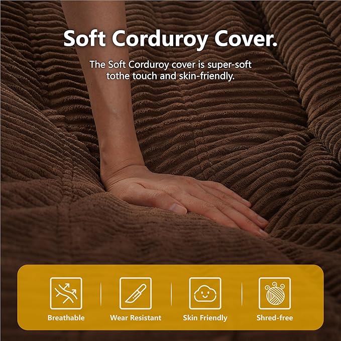 N&V Fireside Chair, Mid Century Armless Floor Sofa, Soft Premium Corduroy Floor Lounge Chair, Foam Sofa for Living Room Bedroom and Office (Tangerine)