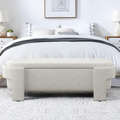 KEIKI 51" Linen Ottoman Bench with Large Storage Space, Upholstered Seating Foot Rest Stool Furniture for Bedroom, Living Room, Entryway, Beige Stripe