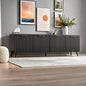TV Stand for Up to 60" TVs, Modern Entertainment Center with 4 Cylindrical Stripe Doors, Media Console Table with Solid Wooden Legs, Modern TV Stand for Living Room, Bedroom, Black
