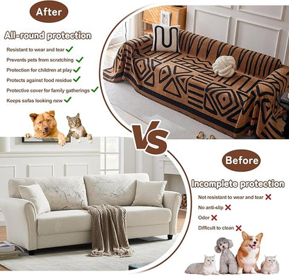 HANDONTIME Boho Geometric Couch Covers for Sofa Pet Friendly Brown and Black Sofa Covers Washable Chenille Couch Blanket Cover for 3 4 Cushion Couches Pet Protector Furniture Cover Soft, 71" X 150"
