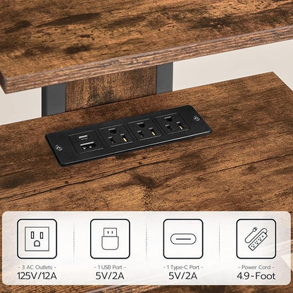 HOOBRO 4-Tier AV Media Stand, Media Console with Charging Station and LED Light, Wooden Stereo Cabinet, Corner TV Stand, Record Player, Entertainment Device Stand, Rustic Brown and Black BF38UDCJ01