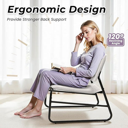 DAICO Modern Accent Chair Comfy Living Room Chair Armless Sling Accent Chairs Upholstered Side Sitting Chairs with Metal Frame for Office Reception Reading Bedroom Waiting Room, Beige