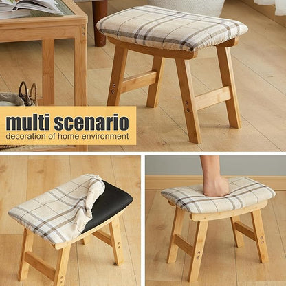 Foot Stool Ottoman Foot Rest Under Desk,Small Stool for Living Room, Bedroom and Kitchen (Natural Legs - Stripes Stool Surface)