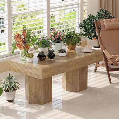 GiftGo Coffee Table Mid Century Modern Center Living Room Table Farmhouse Wooden Rectangle Cocktail Tea Table for Office (Light Brown, L-39.37)