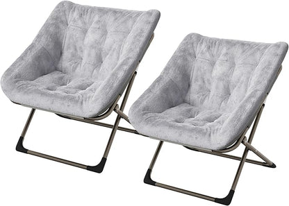 Comfy Chair for Adults, Foldable Living Room Chairs, Soft Faux Fur Folding Lounge for Bedroom Living Room Dorm Rooms, Flexible Reading Chair for Teens (2, Gray, X-Large)