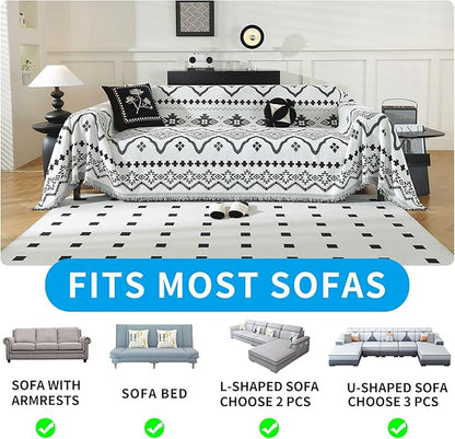 LUFEIJIASHI Boho Couch Covers for Sofa Non Slip Sofa Covers Washable Couch Covers for 3 Cushion Couch Sofa Pet Friendly Sectional Couch Cover Blanket Furniture Protector for Dogs (Black, 91"x134")
