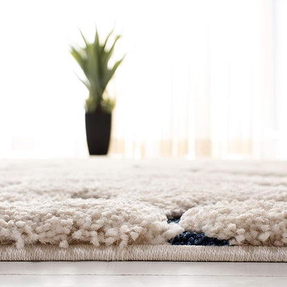 SAFAVIEH Florida Shag Collection Area Rug - 9' Square, Cream & Blue, Scroll Design, Non-Shedding & Easy Care, 1.2-inch Thick Ideal for High Traffic Areas in Living Room, Bedroom (SG455-1165)
