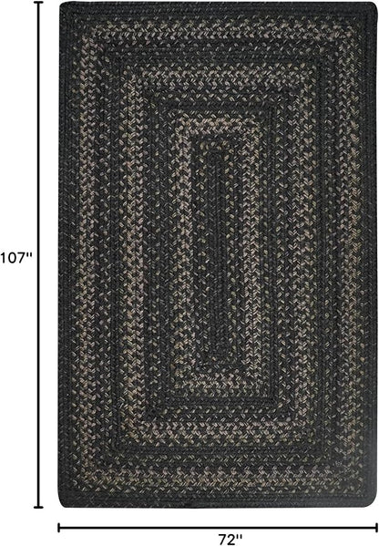 Homespice Jet Black Braided Rugs 6x9' – Primitive Style Large Black Area Rug for Bedroom