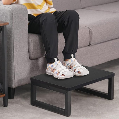 Snughome Wooden Step Stools for Adults Kids, Solid Portable Wooden Bedside Step Stool Adults Hold Up to 350 lb, One Step Foot Stool for Kitchen, Bedroom, Living Room, Bathroom - Self-Assembly(Black)