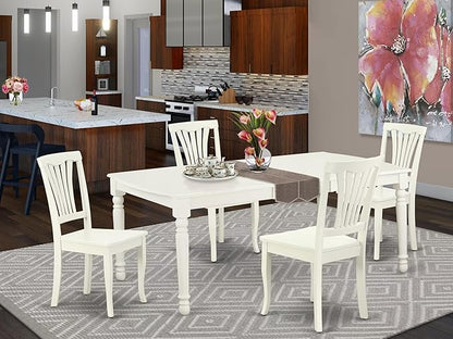 East West Furniture DOAV5-LWH-W 5 Piece Dining Set Includes a Rectangle Dining Room Table with Butterfly Leaf and 4 Wood Seat Chairs, 42x78 Inch, Linen White