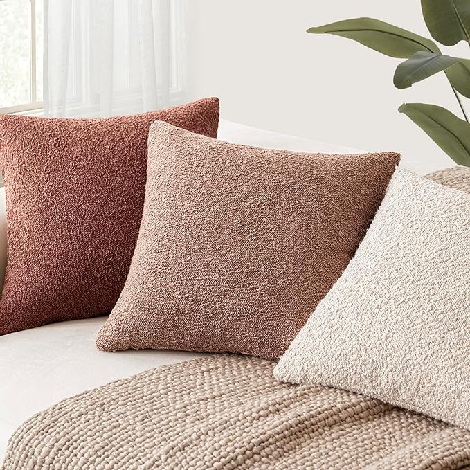 Foindtower Pack of 2 Textured Boucle Throw Pillow Covers Accent Solid Decorative Pillow Cases Cozy Woven Couch Cushion Case for Sofa Bedroom Living Room Home Decor 20x20 Inch Orange Rust Red