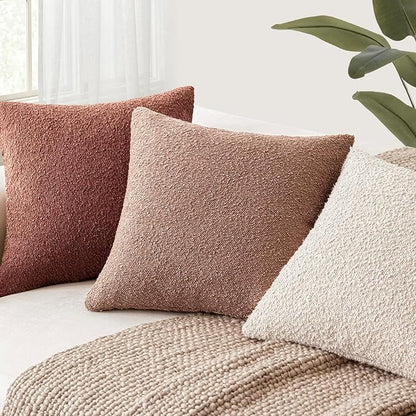 Foindtower Pack of 2 Textured Boucle Throw Pillow Covers Accent Solid Decorative Pillow Cases Cozy Woven Couch Cushion Case for Sofa Bedroom Living Room Home Decor 20x20 Inch Orange Rust Red