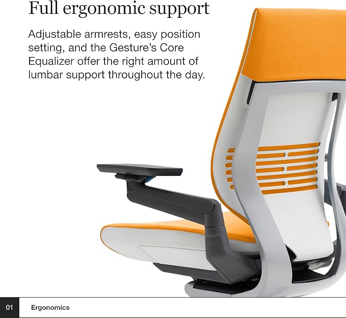 Steelcase Gesture Office Chair - Ergonomic Work Chair with Wheels for Carpet - Comfortable - Intuitive-to-Adjust for Desk - 360-Degree Arms - Tangerine Orange Fabric