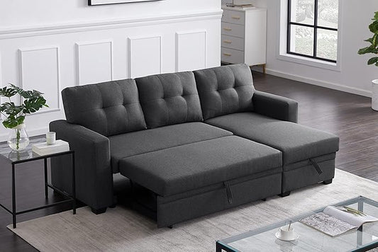 Devion Furniture Garisa 4-in-1 Convertible L Shaped Couch with Pull Out Bed and Storage, Sectional Sleeper Sofa with Reversible Chaise for Living Room, Apartment, Bedroom, Office