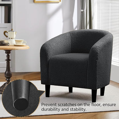 Yaheetech Accent Barrel Chair, Boucle Fabric Club Chair, Furry Sherpa Elegant Armchair with Cozy Soft Padded, Suitable for Living Room Bedroom Reception Room Office, Dark Gray