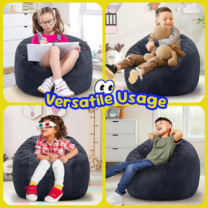 Hobestluk Bean Bag Chairs 2.5FT Beanbag Chair with Plush Faux Fur Cover Memory Foam Bean Bags, Small Bean Bag Chair for Living Room Bedroom, Playroom(Dark Grey)