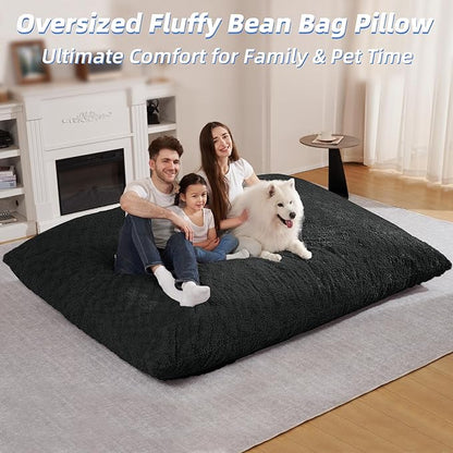HABUTWAY 4 in 1 Bean Bag Chair, Giant Memory Foam Filling Bean Bag Sofa, Adult Bean Bag Chair, Machine Washable Faux Fur Cover, Bean Bag for Adult (Black)