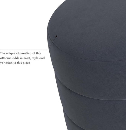 HomePop Upholstered Round Ottoman (No Lid, Seat Only) Home Décor | Round Pouf Foot Rest – Steel Blue Velvet