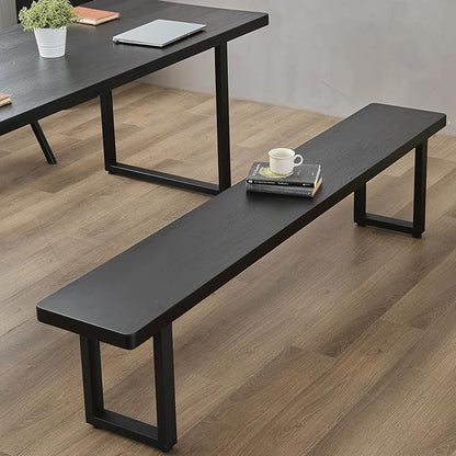 Modern Solid Wood Dining Table with Metal Base Stylish Durable Dining Room Table in Black Multiple Sizes Home Use Office Desk (Bench Black, 78.74in)