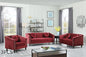 Sectional Sofa Set, Microfiber Chesterfield Upholstered Sofas Loveseat Couch Chair Sets with Style Button Tufted, Scroll Arms and Nailhead for Living Room, Office, Apartment-Red,3PCS