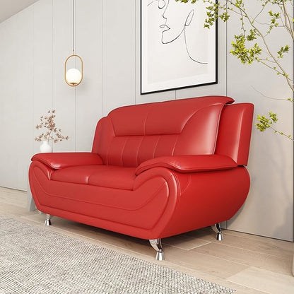 Container Furniture Direct Michael Modern Faux Leather Upholstered Stainless Steel Legs Living Room, Chair, Loveseat, Sofa, White Dove