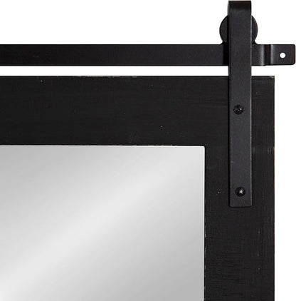 Kate and Laurel Cates Farmhouse Wood Framed Wall Mirror, 18 x 26, Black, Barn Door-Inspired Rustic Mirrors for Wall