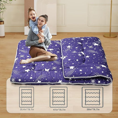 Japanese Floor Mattress,Roll Up Memory Foam Tatami Mat Easy to Store and Portable,Futon Mattress Suitable for Camping and Guest Room (Blue, Full (80" X 47"))