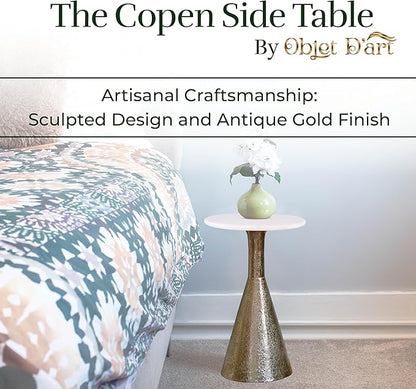OBJET D'ART Small Round Gold End Tables, Copen, 22'' Height, Vintage Metal Accent, Side, Pedestal, Coctail and Drink Tables for Living Room and Small Spaces