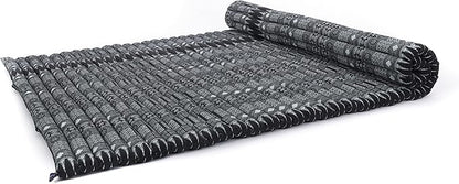 Leewadee - Foldable Floor Mattress - Japanese Roll Up Futon -Trifold Tatami Mat- Guest Floor Bed - Camping Mattress - Thai Massage Mat, Kapok Filled, 75 x 57 inches, Black