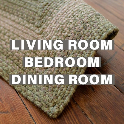 Homespice Grassland Oval Braided Rug 5x8' - Rustic Jute Braided Sage Green Rugs for Bedroom and Living Room