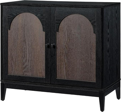 Sango Arch 2-Door Accent Cabinet, Modern Black & Brown Storage Cabinet with Elegant Arched Doors, Adjustable Shelf, Sturdy Wooden Legs, Stylish Furniture for Living Room or Office Room