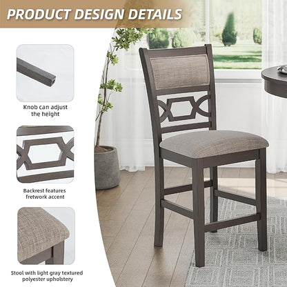Signature Design by Ashley Wrenning Modern Diamond Patterned Counter Height Dining Table and 4 Upholstered Bar Stools with 2 Shelves, Set of 5, Gray & Light Gray