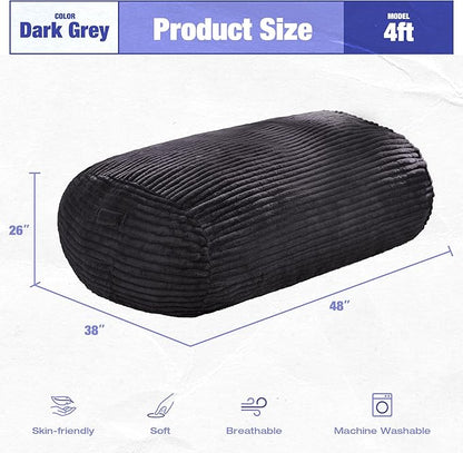 Hobestluk 4FT Bean Bag Chairs Adult Bean Bag with Portable Handle Comfy Large Bean Bag Chair with Removable Cover for Living Room Bedroom or Reading Nook (Stripe Dark Grey, 4FT)