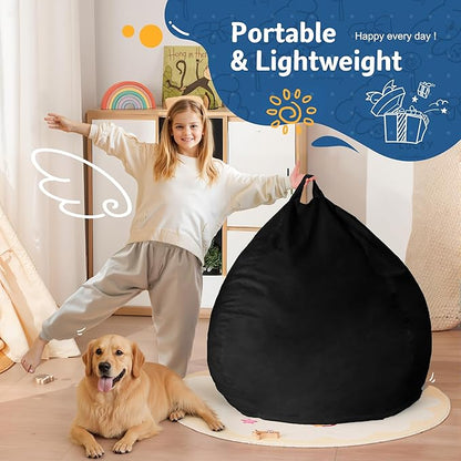Homguava 2FT Bean Bag Chair: 2' Bean Bags with Memory Foam Filled,Comfy Beanbag Chairs Round Bean Bag Sofa with Dutch Velvet Cover-Black