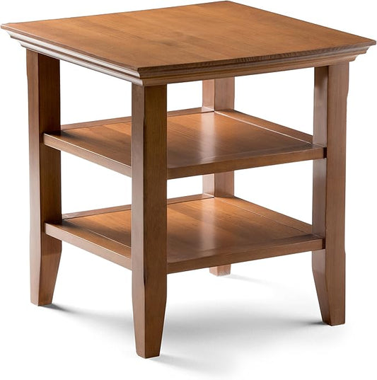 SIMPLIHOME Acadian SOLID WOOD 19 inch Wide Square Transitional End Table in Light Golden Brown for the Living Room and Bedroom