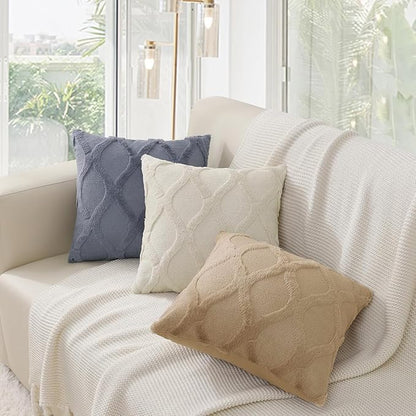 decorUhome Throw Pillow Covers 26x26 Inch Set of 2, Soft Plush Faux Fur Wool Beige Couch Pillow Covers, Decorative Neutral Pillow Cases for Bed Sofa Living Room Home Decor