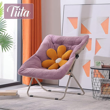 Tiita Comfy Folded Chair, Soft Faux Fur Oversized Folding Accent Chair, Lounge Lazy Chair for Kids Teens Adults, Metal Frame Moon Chair for Bedroom, Living Room, Dorm Rooms