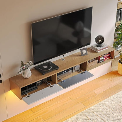 Modern Floating TV Stand with Doors, 47 Inch Wall Mounted TV Console,Floating Media Console Cabinet Under TV Shelf for Living Room Bedroom,Natural
