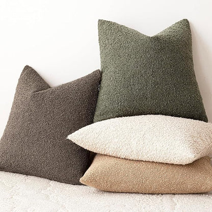 Foindtower Pack of 2 Modern Textured Boucle Throw Pillow Covers Accent Solid Decorative Pillow Cases Cozy Woven Couch Cushion Case for Chair Sofa Bedroom Living Room Home Decor 20x20 Inch Moss Green