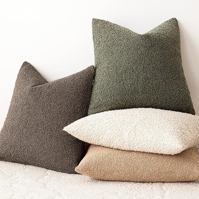 Foindtower Pack of 2 Textured Boucle Throw Pillow Covers Accent Solid Decorative Lumbar Pillow Cases Cozy Soft Couch Cushion Case for Chair Sofa Bedroom Living Room Home Decor 12x20 Inch Light Brown