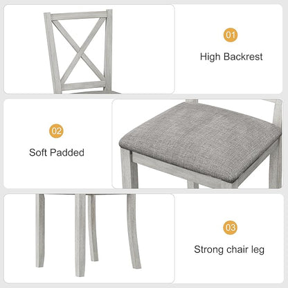 Solid Wood Dining Chairs, Part of Dining Table Set, Mix and Match Table, Chairs Sold Separately for Dining Room, Kitchen, Grey