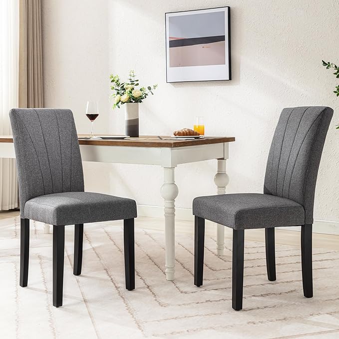 VECELO Upholstered Dining Chairs Set of 4, Modern Fabric and High Back & Solid Wood Legs, Parsons for Kitchen/Living Room- Dark Gray